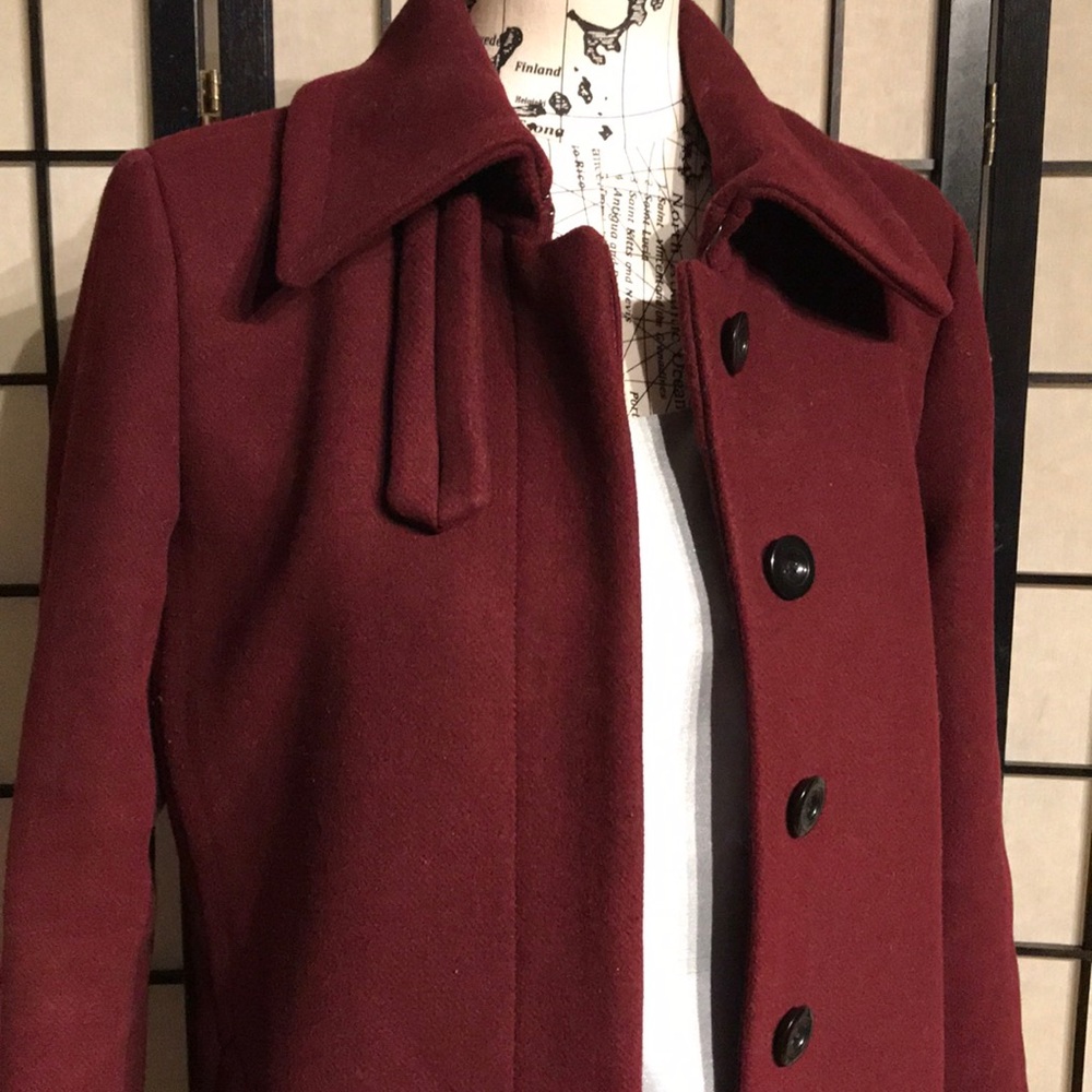 ✈️Loft Wool Preppy long Mock Pencil Bodice wine burgundy solid minimalist button - Picture 5 of 15